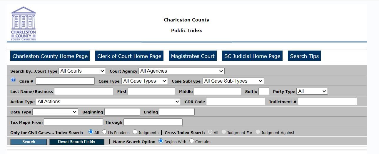 Search page on SC courts website